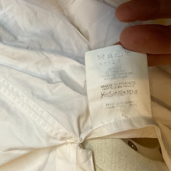 Yves Saint Laurent Ivory Cotton Dress F 42 Vintage with button skirt - Picture 11 of 14